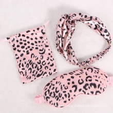 Custom Pattern Design Pink Leopard Pillowcase Hairband Satin Headband Sleep Eye Mask Kit